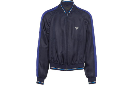 PRADA Logo Print Striped Zip Jacket Coat Men's Blue