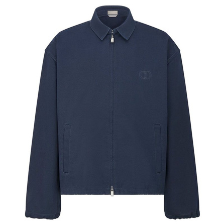 DIOR SS25 Summer Men's Collection Cotton Twill CD Icon Embroidered Zipper Polo Collar Jacket Coat Men's Navy Blue