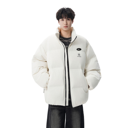 Warrior 90% Duck Down American Trend College Style High Loft Loose Casual Versatile Couple Jacket Heat Retention Down-Proof Thick Warm Comfortable Winter Windproof Waterproof Long Sleeve Stand Collar Puffer Jacket Unisex