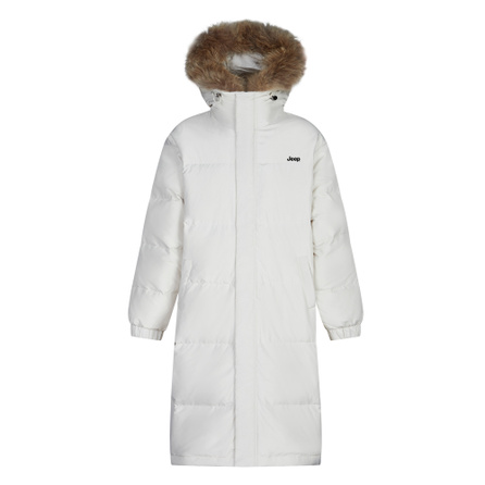 Jeep American High Street Solid Color Hooded Detachable Fur Collar Thick Warm Windproof Cold-Resistant Minimalist Daily Casual Commute Versatile Fashion Knee-Length Down Jacket Unisex