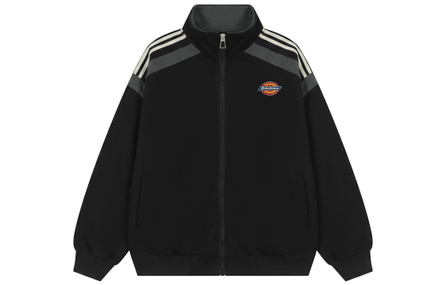 Dickies American Retro Classic Brand Horseshoe Letter Logo Embroidery Color-Block Striped Motorcycle Style Relaxed Preppy Loose Casual Comfortable Drop Shoulder Sports High Quality Long Sleeve Stand Collar Cardigan Sweatshirt Unisex