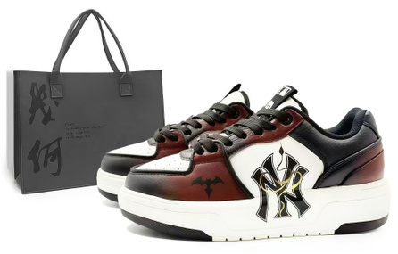 [Custom Sneakers] MLB Chunky Liner PU Trendy Gradient Deep Versatile Double Shoelaces Special Gift Bag Low-Top Skate Shoes Unisex Red Black