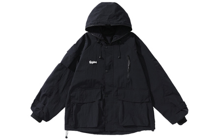 GROGNAK Chuan Series Sport Letter Logo Hooded Design Multi-Pocket Workwear Zip Loose Jacket