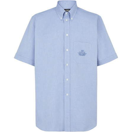 FENDI Logo Print Single-Breasted Short Sleeve Shirt Men's Light Blue