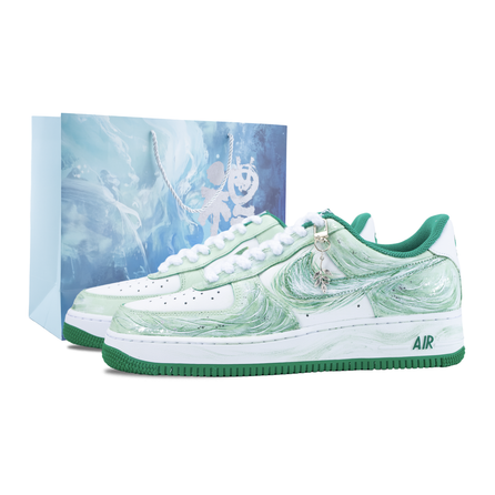 Nike Air Force 1 Clear Cloud Ripple Special Gift Bag Green Pattern Flowing Color Green Blue Gradient Fresh Versatile Cloud Hand-Painted Wind Mark Texture Wear-Resistant Low-Top Skate Shoes Men's White/Green