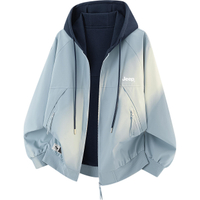Jeep Reversible American High Street Vintage Brand Letter LOGO Casual Loose Comfortable Minimalist Reverse Striped Preppy Genderless Color-Block Hooded Jacket Unisex Противотуманный синий [темно-синий на обратной стороне]