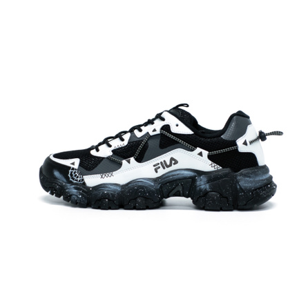 FILA Fluid 'Cat Claw' 'Moon Stone' Trendy Distressed Splatter Mesh New Chinese Style Graffiti Comfortable Versatile Platform Wear-Resistant Anti-Slip Low-Top Dad Shoes Unisex Black White