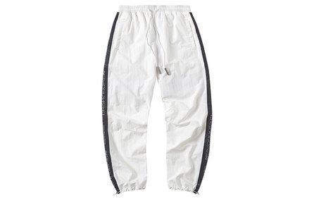 ENSHADOWER Laser Reflective Strip Mid-Rise Drawstring Jogger Casual Pants Unisex White