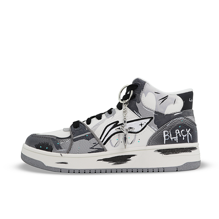 [Custom Sneakers] LiNing Tianji HI Gray Domain Divine Retro High Street Unique Trendy Gray Dark Hip-Hop Cushioning Wear-Resistant Height-Increasing High-Top Skate Shoes Men's