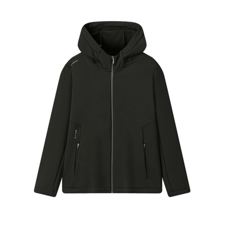 FILA BLUE Classic Comfortable Versatile Fleece-Lined Warm Knit Hooded Jacket Men's Black
