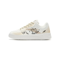 Custom Sneakers Anta Cloud Meow Niche Campus Style Couple Cute Versatile White Shoes Comfortable Synthetic Leather Artistic Hand-Painted Graffiti Street Shock-Absorbing Wear-Resistant Anti-Slip Low-Top Skate Shoes Unisex White кофе