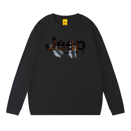 Jeep Classic Series American Vintage Preppy Solid Color Round Neck Base Layer Brand LOGO Comfortable Versatile Personality Trendy Non-Picky Fit Inner Wear Casual Daily Commute Long Sleeve T-Shirt Unisex