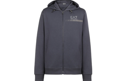 EMPORIO ARMANI EA7 Lettering Print Hooded Zipper Long Sleeve Jacket Coat Men's Night Blue
