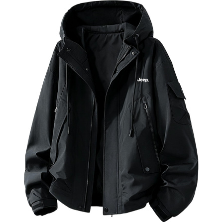 Jeep Outdoor Life High Aesthetic American Vintage High Street Workwear Style Edgy Flight Jacket Solid Color Minimalist Loose Hooded Jacket Men's