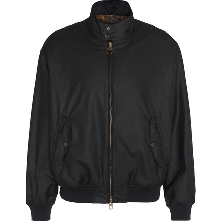 BARBOUR FW24 Solid Color Stand Collar Two-Way Zip Long Sleeve Waxed Jacket Coat Men's Black