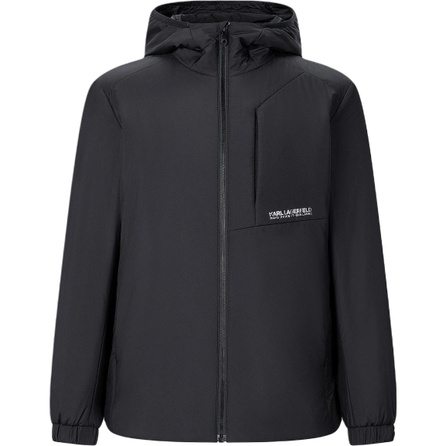 KARL LAGERFELD Solid Color Hooded Cotton Jacket Men's Black