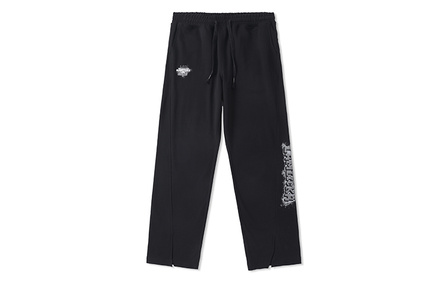 LAMLICKA 3D Tailoring Split Hem Print Straight Leg Loose Casual Pants Black