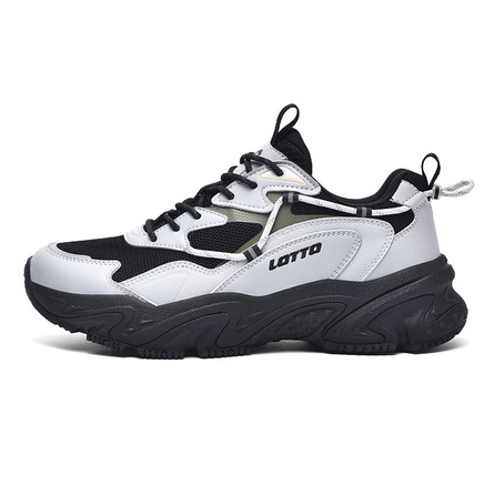 LOTTO Summer Mesh Comfortable Versatile Fashion Trendy Shock-Absorbing Height-Increasing Supportive Wear-Resistant Breathable Low-Top Dad Shoes Men's Black Grey
