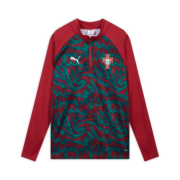 PUMA Portugal National Team Moisture-Wicking Slim Fit Contrast Color Long-Sleeve Soccer Jersey Men's