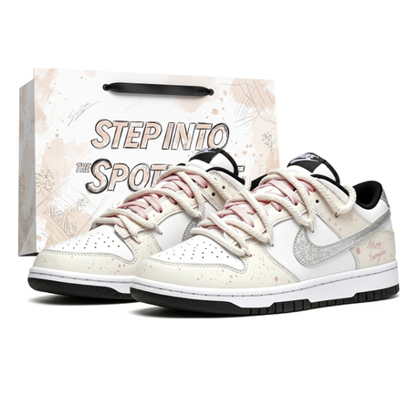 [Custom Sneakers] Nike Dunk Silver Mist Star Fragment Gift Bag Edition Lovers Confession Couple Style Color Block Classic Panda Design Hand-Painted Starry Sky Wear-Resistant Non-Slip Height Increasing Shock Absorbing Low-Top Skate Shoes Unisex