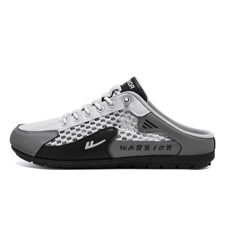 Warrior Half-Drag Men's Shoes Summer Mesh Breathable Birkenstock Slip-Ons Lazy Shoes Drawstring No-Tie Easy-On Simple Commute Quick-Dry Silent Closed-Toe Slippers Men's