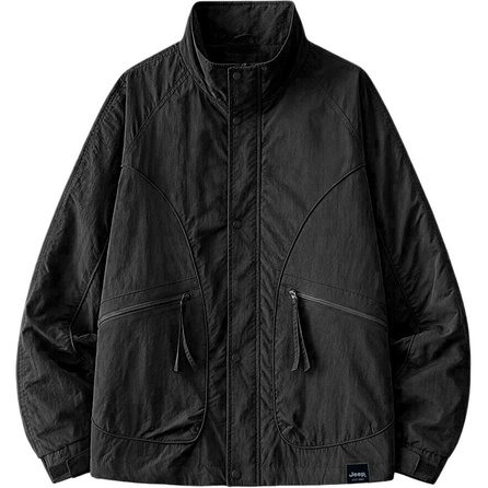 Jeep Lifestyle American Retro Workwear Zip Large Pocket Outdoor Street Tough Guy Stand Collar Windproof Jacket Solid Color Minimalist Trendy Comfortable Casual Crisp Jacket Unisex