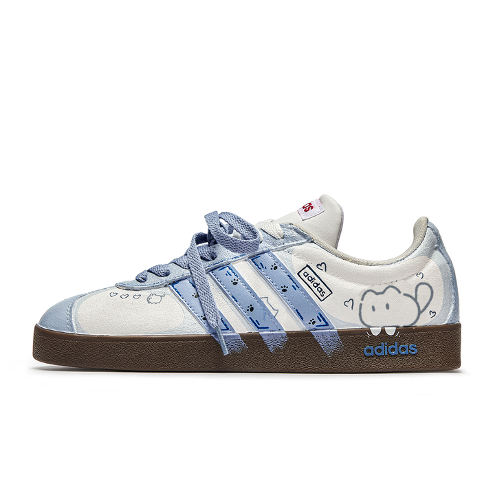 [Custom Sneakers] adidas Maomaochong VL Court Lifestyle Hand-Painted Cartoon Cute Fashion Trend Anti-Slip Wear-Resistant Low-Top Sneakers Unisex Blue