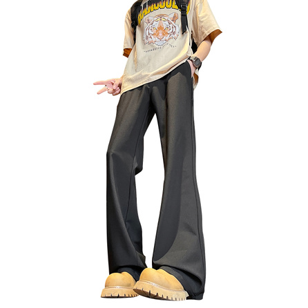 Disney American Retro High Street Bive Drape Lazy Comfortable Versatile Solid Color Simple Classic Basic Fleece-Lined Loose Wide Leg Flared Slimming Wrinkle-Resistant Commute Business Neutral Style Suit Pants Unisex