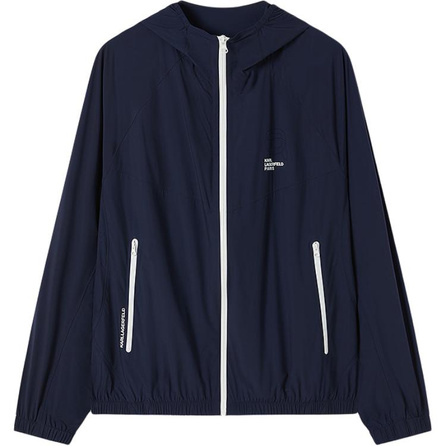 KARL LAGERFELD SS25 Sport Outdoor Commuter Solid Color Hooded Logo Zipper Long Sleeve Jacket Coat Men's Blue