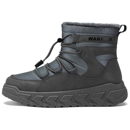 Warrior Fleece-Lined Thick Sole Windproof Cold Resistant Warm Cotton Shoes Snow Boots Men's Grey
