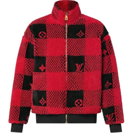 LOUIS VUITTON Plaid Lapel Zip Long Sleeve Fitted Jacket Men's Red