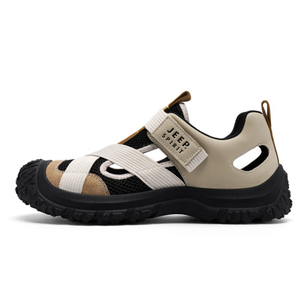 JEEP SPIRIT Summer Outdoor Hiking Water Retro Closed-Toe Sport Camping Fishing Driving Versatile Soft Sole Anti-Odor Breathable Durable Lightweight Water Shoes Men's Brown
