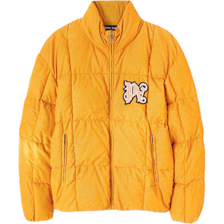 PALM ANGELS Quilted Applique Zip Wool Pocket Long Sleeve Stand Collar Puffer Jacket Men's Yellow