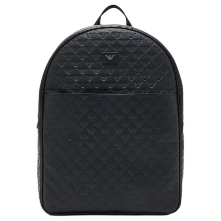 EMPORIO ARMANI Zaino Full Embossed Goose Grain Leather Matching Hardware Calfskin Backpack Men's Black