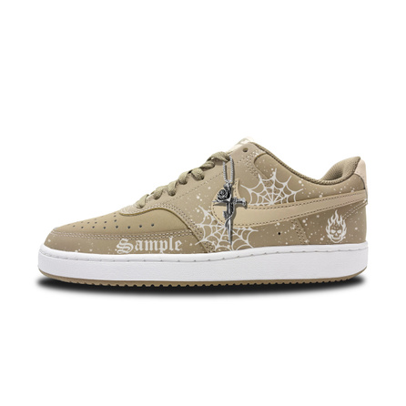[Custom Sneakers] Nike Court Vision Low 'Sacred Relic' American Vintage Boyfriend Trendy Versatile High Street Campus Style Fashion Graffiti Lightweight Breathable Non-Slip Low-Top Skate Shoes Unisex Khaki