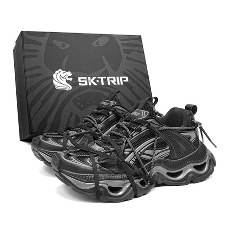 SK.TRIP Breaking Waves Lace-Up Hollow-Out Design Retro Sport Thick Sole Comfortable Commute Casual Slimming Exclusive Gift Box Cushioning Height-Increasing Wear-Resistant Lightweight Low-Top Dad Shoes Men's