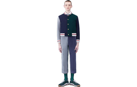 THOM BROWNE FW23 Color Block Knit Ribbed Relaxed Fit Jacket Men's