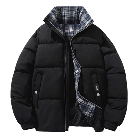 Jeep Unisex Vintage American Plaid Contrast Color Stand Collar Puffer Jacket Comfortable Simple Versatile Design Long Sleeve Coat Windproof Loose Casual Campus College Style Warm Cotton Padded Coat