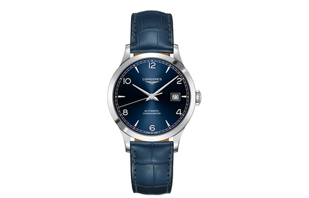LONGINES Record Collection Mechanical Movement Fashion Casual Men's Swiss Watch 38.5mm Blue Dial Stainless Steel Case Leather Strap