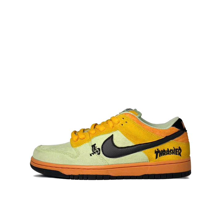 Custom SneakersNike Dunk SB 'Golden Flame Sunset Runner' Fashion Comfortable Slip-Resistant Wear-Resistant Low-Top Skate Shoes Unisex Green/Yellow