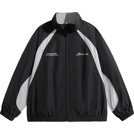 SESAME STREET Fashion Trendy Brand Color-Block Spliced Stand Collar Letter Logo Print Daily Commute Windproof Loose Casual Versatile Jacket Coat Men's