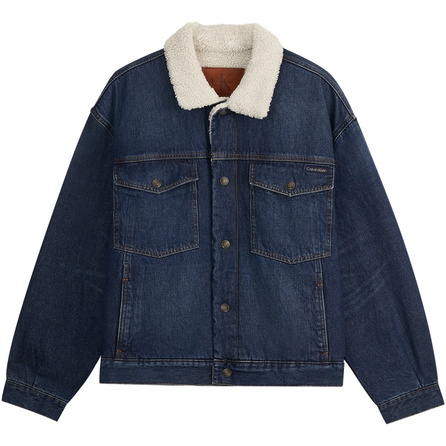 CALVIN KLEIN Jeans Classic American Vintage Faux Shearling Turn-Down Collar Trendy Denim Jacket Men's