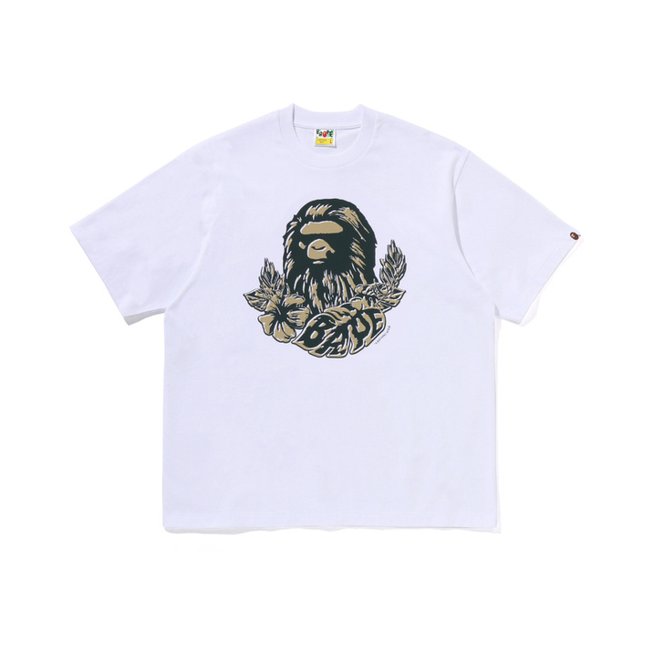 A BATHING APE SS26 Tropical Flowers Big Ape Head Drop Shoulder Loose Graffiti Short Sleeve T-Shirt Unisex