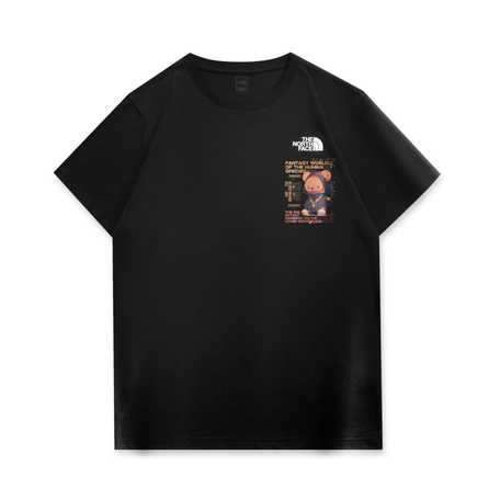 Custom Clothing THE NORTH FACE Distressed Street Bear Cub L Print Round Neck Short Sleeve T-Shirt Unisex Black