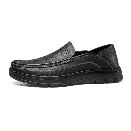 SEPTWOLVES Full-Grain Leather Versatile Refreshing Perforated Design Breathable Non-Stuffy Comfortable Slip-On Casual Shoes Men's HD