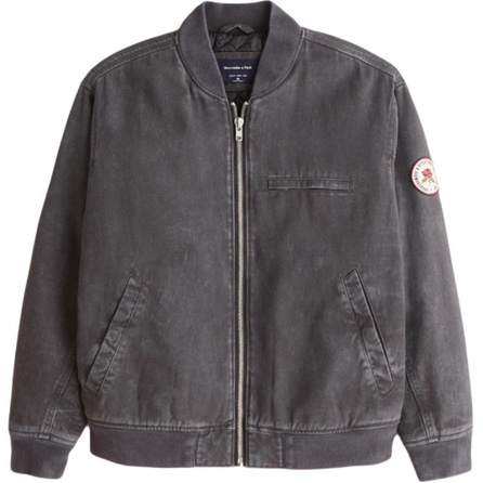 Abercrombie & Fitch Casual Comfortable Relaxed Baseball Collar Zip-Up Long Sleeve Utility Jacket Coat Men's Dark Gray