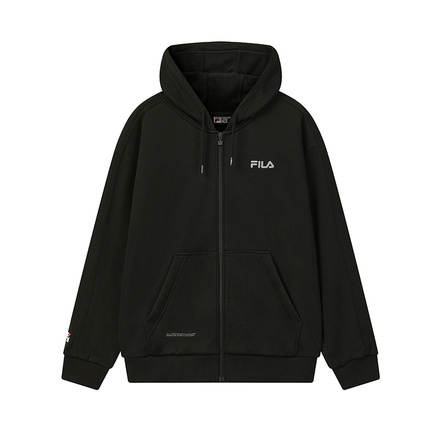 FILA ORIGINALE Fleece-Lined Warm Fashion Simple Classic Retro Casual Comfort Versatile Loose Hooded Jacket Men's Undercurrent Black