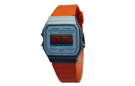 Custom Watch CASIO Modified Series Colorful Horizontal Stripe Dial Blue Resin Case 200M Water Resistant F-91WS-2 Modified-Blue Quartz Movement Resin Strap Japanese Korean Watch Men's Watch Blue Dial