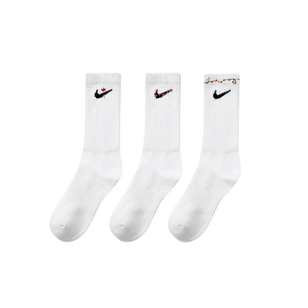 Custom Apparel Nike 'Birch Green Courtyard' Sport Solid Color Breathable Mid-Calf Socks Unisex 3-Pack White