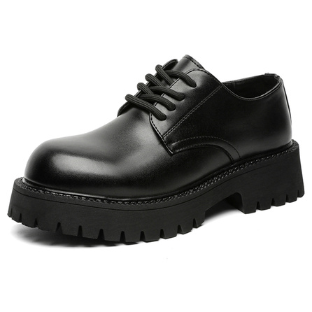 V05 Unisex Chunky Derby Shoes Platform Height-Increasing British Style Yellow Lace-Up Casual Leather Shoes